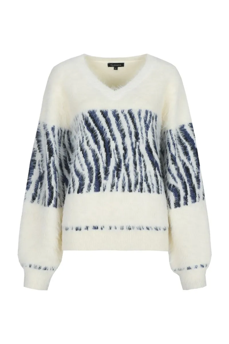 G-maxx Isabeau Knit Top Wool White, witte wollen gebreide top met ronde hals en lange mouwen